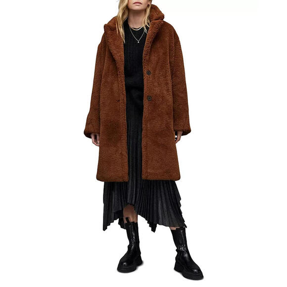 NEW, AllSaints Doria Faux Fur Coat in Brown Size M #C4629